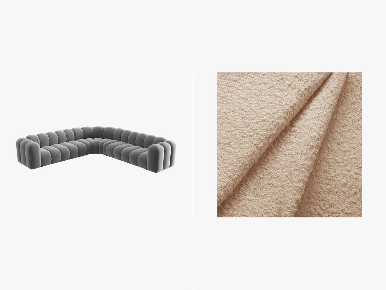 Coltar simetric modular 5 locuri, Lupine-101, Micadoni Home, 309x309x70 cm, tesatura boucle, bej - imagine 3
